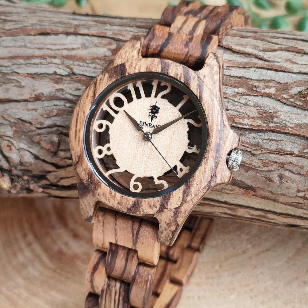 [Wooden Watch] EINBAND Freiheit Zebrawood Wooden Watch Skeleton Wood Watch [34mm] - 女表 - 木头 咖啡色