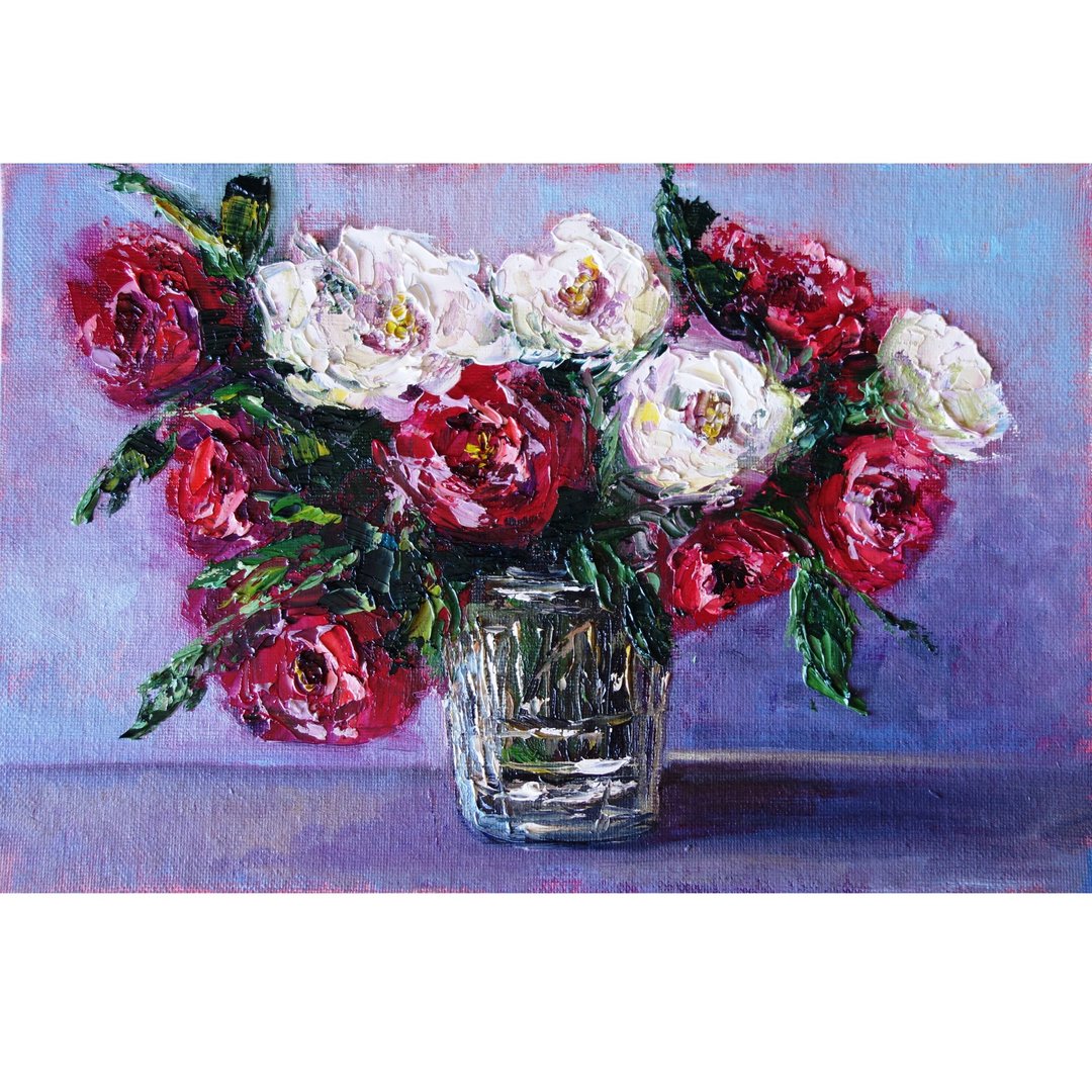 Roses Flowers Painting Oil Abstract Floral Original Art  Impasto Artwork - 海报/装饰画/版画 - 颜料 多色