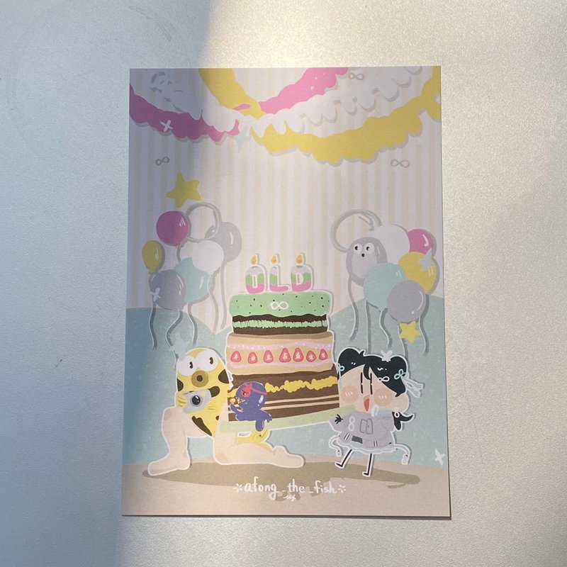 养鱼要写明信片-生日大蛋糕 - 卡片/明信片 - 纸 黄色