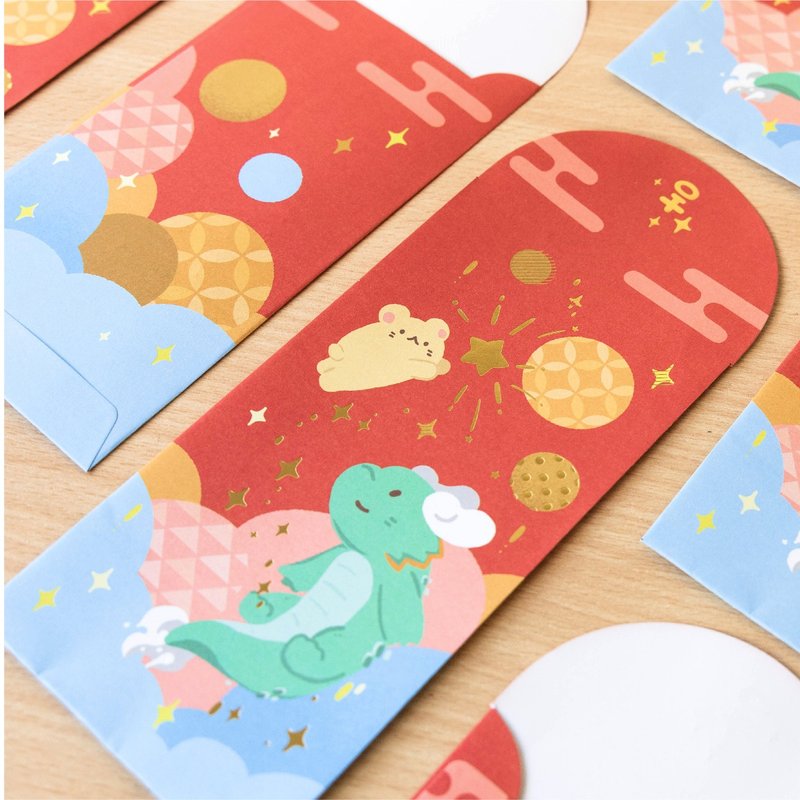 【快速出货】2024 龙年红包 圆圆融龙 3入组 - 送小春联 | 烫金 - 红包/春联 - 纸 红色