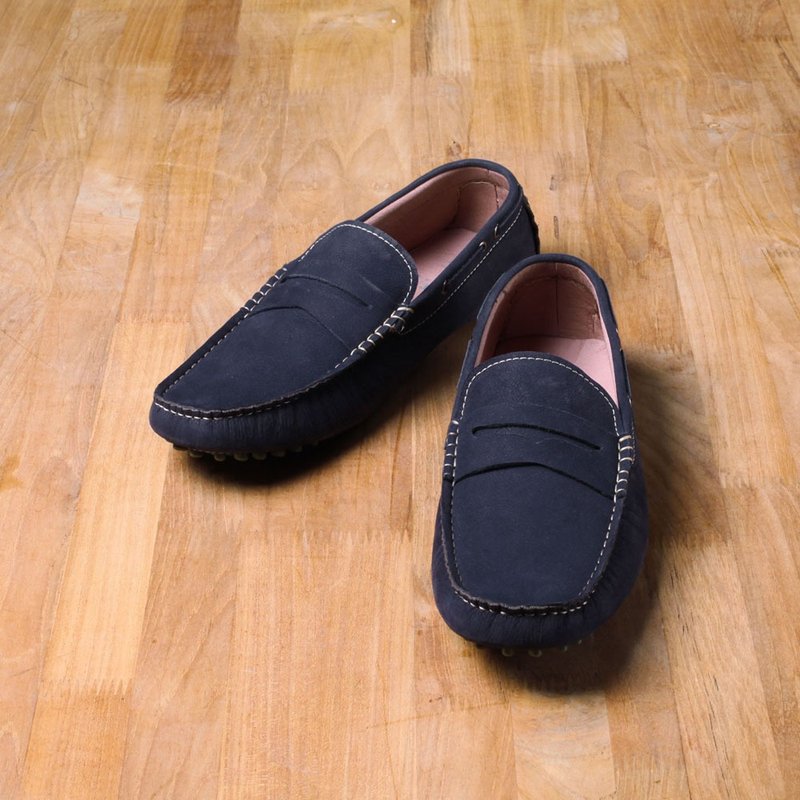 Vanger 优雅美型·简约雅型Penny豆豆底乐福鞋 Va213磨砂深蓝 - 男款休闲鞋 - 真皮 蓝色