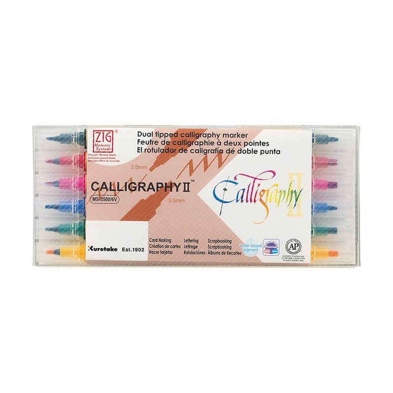 【Kuretake 日本吴竹】ZIG 双头平头麦克笔 2mm/3.5mm 六支组 - 其他书写用品 - 颜料 多色