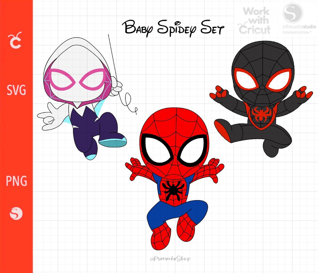 3 Baby Spidey Superhero Svg cut file, Ghost Spider svg, Baby Spiderman svg - 插画/绘画/写字 - 其他材质 多色