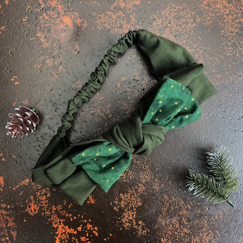 木星 繁星系列 拼接 双层大蝴蝶扭结发带 ggoomstudio - 发带/发箍 - 棉．麻 绿色