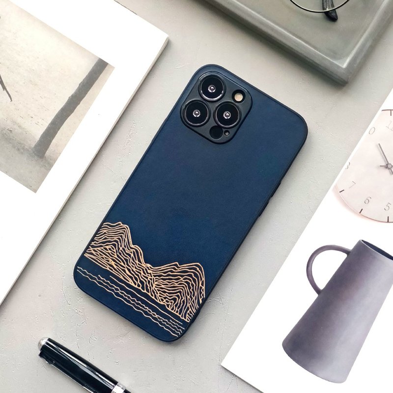 远山 | 山海蓝iphone15promax手机壳真皮14plus保护壳13mini苹果 - 手机壳/手机套 - 真皮 蓝色