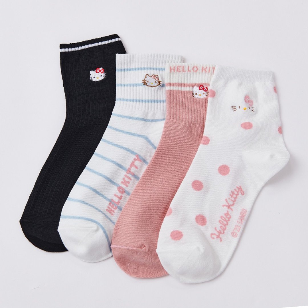 【ONEDER旺达】Hello Kitty电绣中长袜 凯蒂刺绣长袜 台湾制棉袜 - 袜子 - 其他材质 
