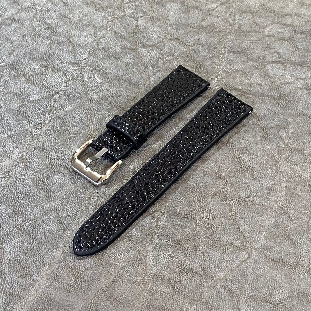 订制款专属・蜥蜴皮革表带 黑色 18mm-16mm【标准】全平整型 腕表表带 - 表带 - 真皮 黑色