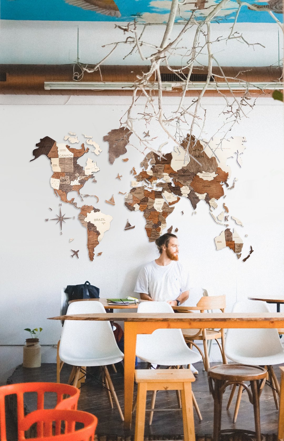 Home Decor, World Map, 3D Printed Map, Rustic Wall Decor, Wedding Gift, Housewar - 墙贴/壁贴 - 木头 