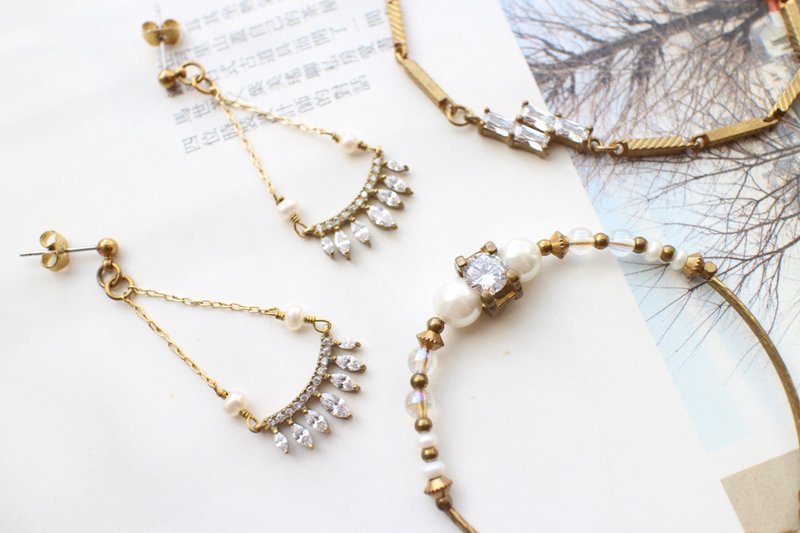 【七夕限定-甜蜜久久】天然石 黄铜饰品全馆任选两件-手环 耳环 项链 - 手链/手环 - 其他金属 