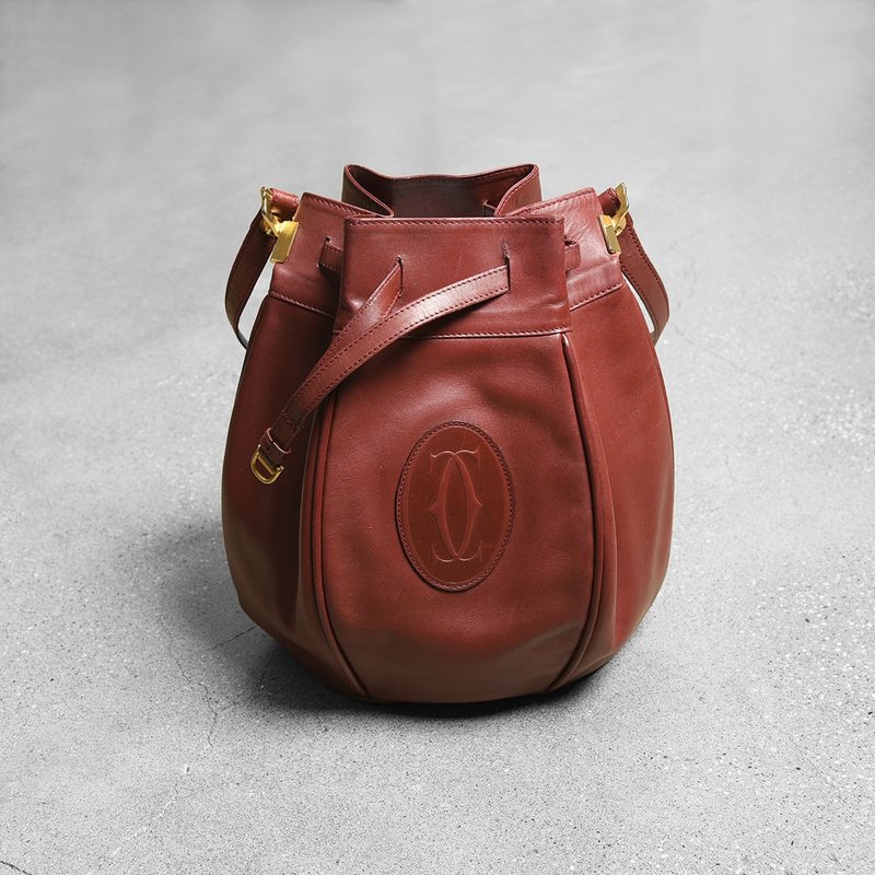 Cartier 古董水桶包 / Vintage 古着 - 侧背包/斜挎包 - 真皮 红色