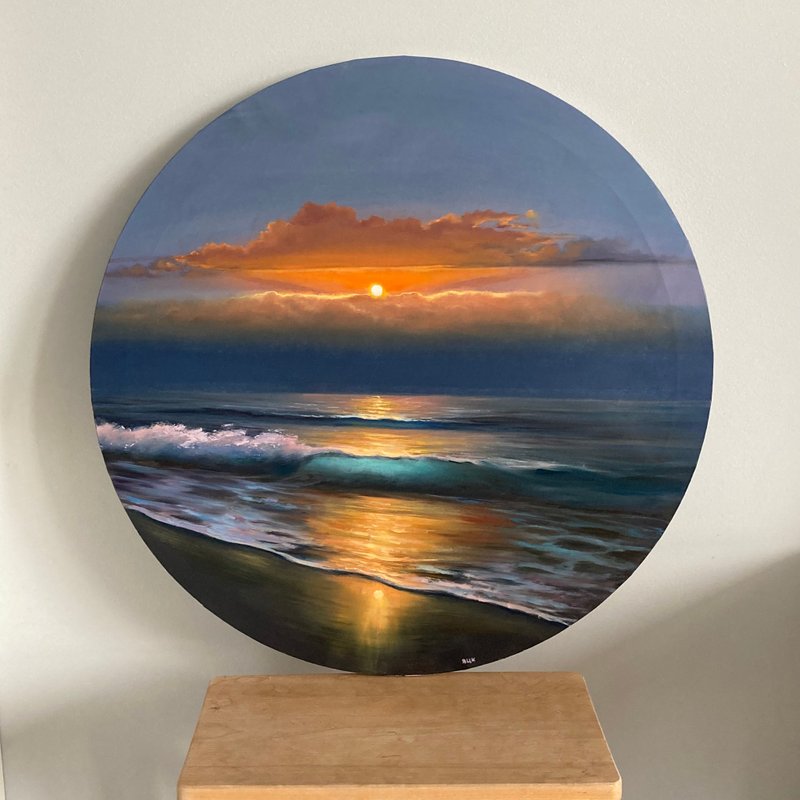 Original Sunset Painting, Oil Painting On Canvas, Peaceful Painting, 油画, 日落画 - 墙贴/壁贴 - 棉．麻 橘色