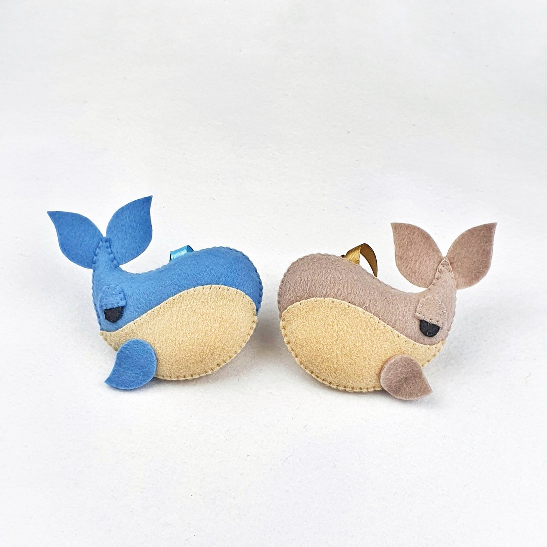 Felt Whale ornament, kawaii plush whale - 玩偶/公仔 - 聚酯纤维 