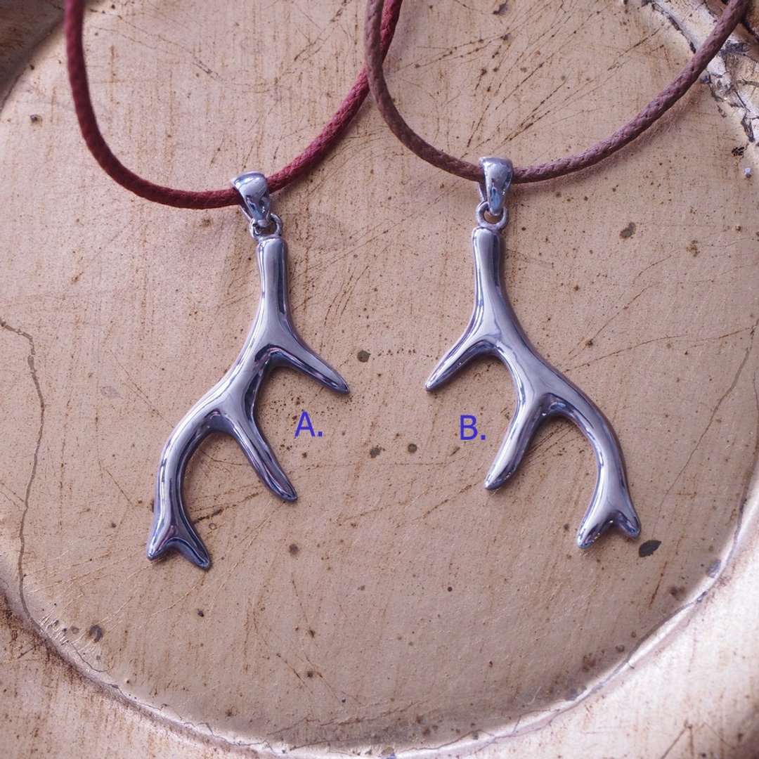 手工 925纯银 鹿角 项链 坠子 Sterling Silver Antlers Pendant - 项链 - 银 银色