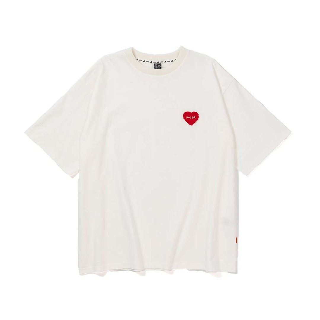 日本POLER PRM WASH FURRY HEART CHENILLE EMB TEE 爱心短T / 白 - 男装上衣/T 恤 - 棉 白色