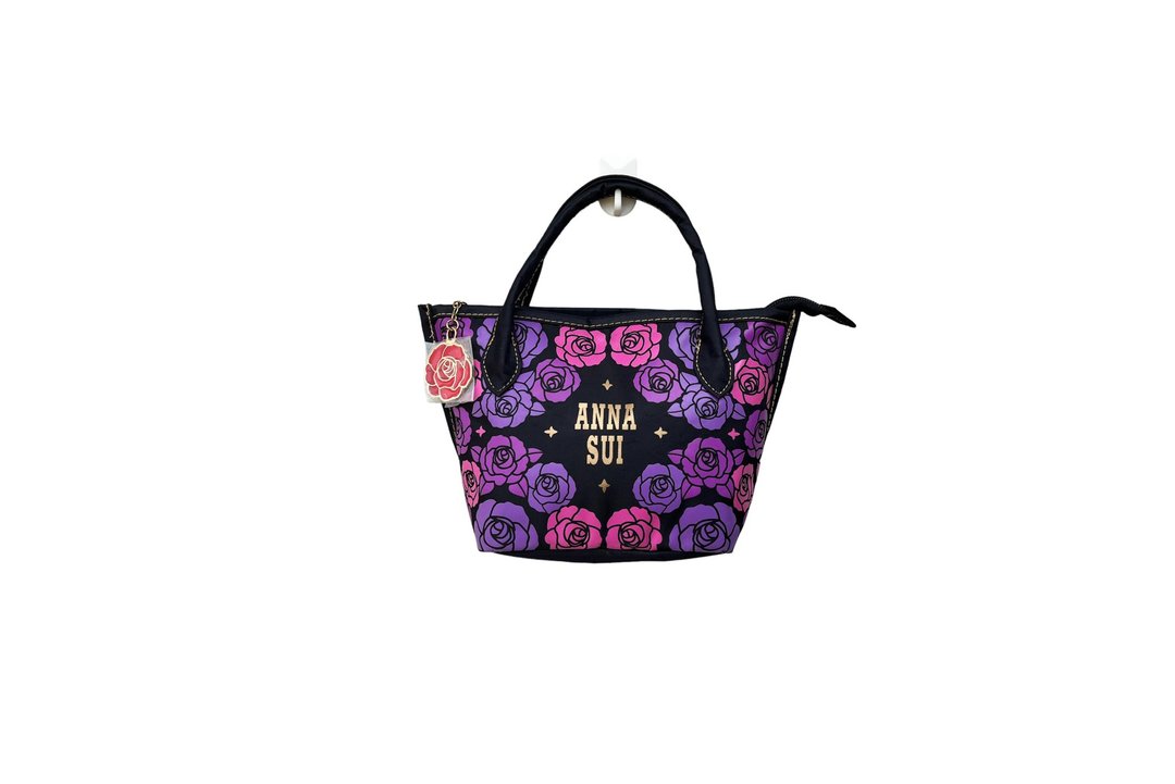 'ANNA SUI' 复古绝版（deadstock）尼龙小手提包，印有玫瑰花图案。 - 手提包/手提袋 - 聚酯纤维 紫色