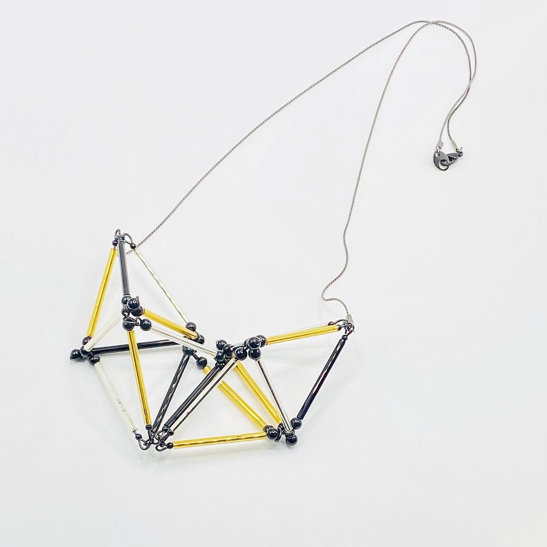 3D Heart NECKLACE【Black×Gold×Silver】 - 项链 - 玻璃 多色