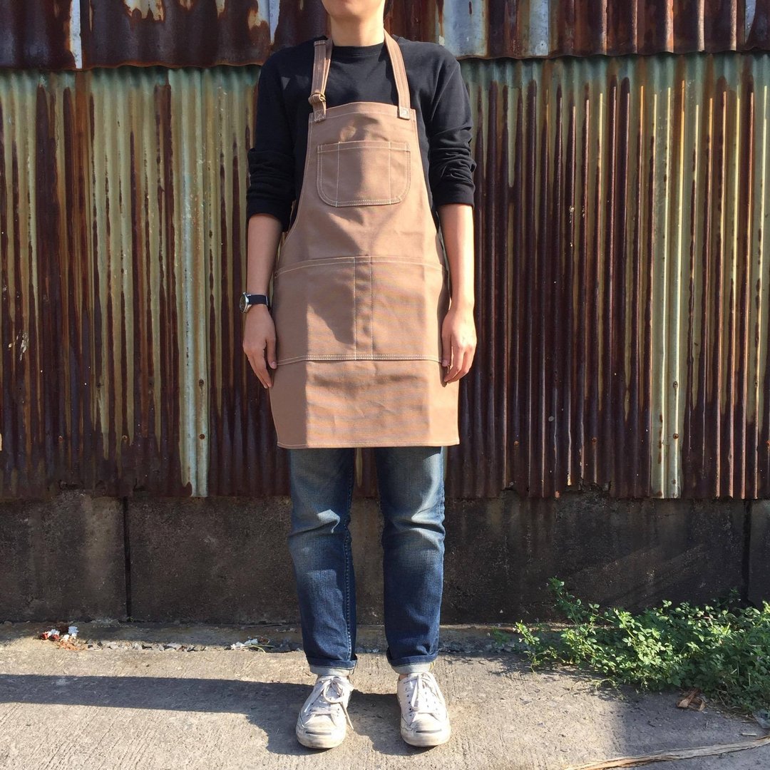New Brown Canvas Apron no.02 Copper rivets 2 pockets / garden / barista - 围裙 - 棉 咖啡色