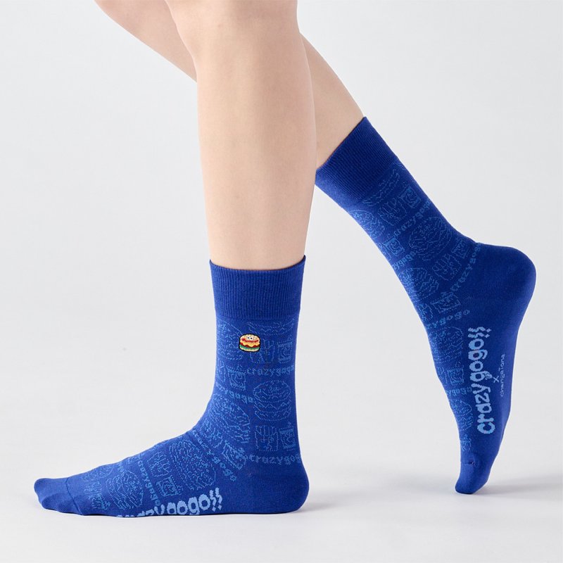 联名Crazygogo_汉堡侦探 中筒袜 - 蓝(F) - 袜子 - 棉．麻 蓝色