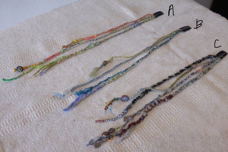 脏辫 穿戴式 发夹发片 Gypsy hair Clip (Green mixed) - 发饰 - 羊毛 绿色
