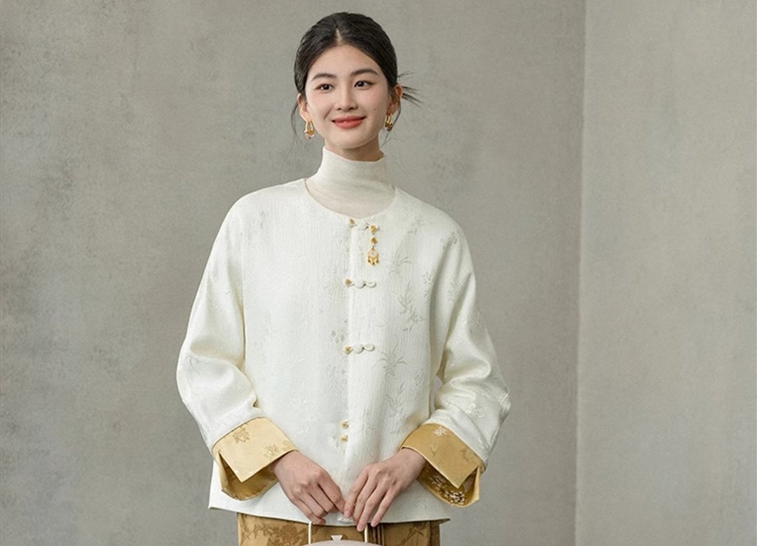 新中式中国风 撞色圆领袖口提花 上衣/半裙 - 女装上衣 - 其他材质 多色