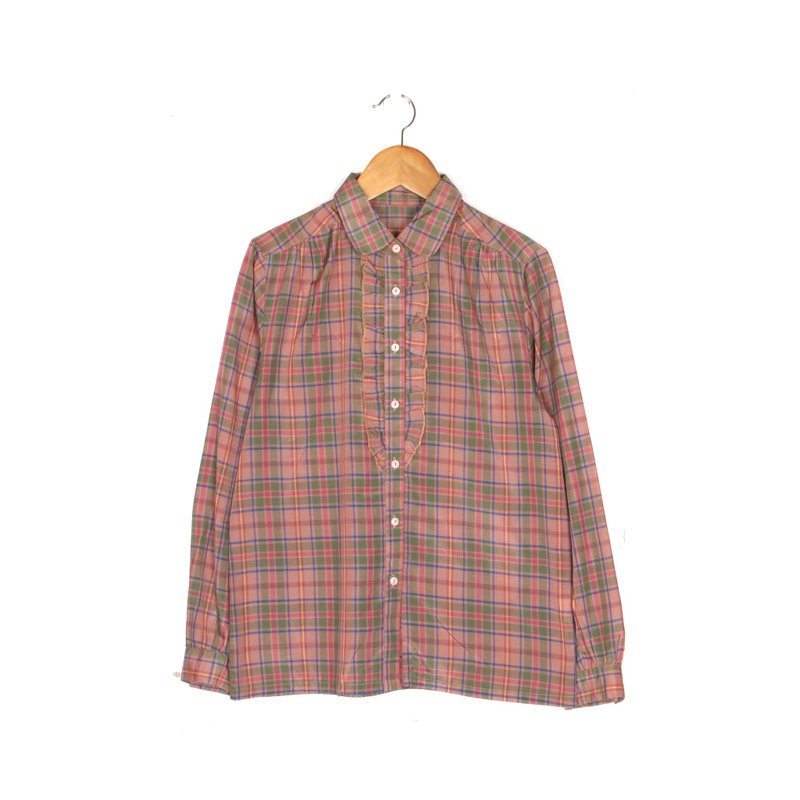 【蛋植物古着】草莓夹心格子印花古着衬衫 - 女装衬衫 - 聚酯纤维 粉红色