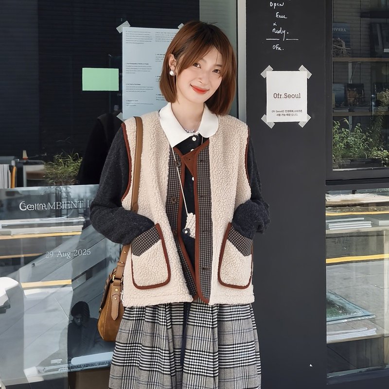 双面穿仿羊羔毛马甲|背心|两色|秋款|Sora-1912 - 女装背心 - 棉．麻 多色