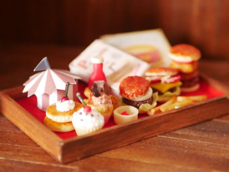 微型复古汉堡套装 - 玩偶/公仔 - 粘土 红色