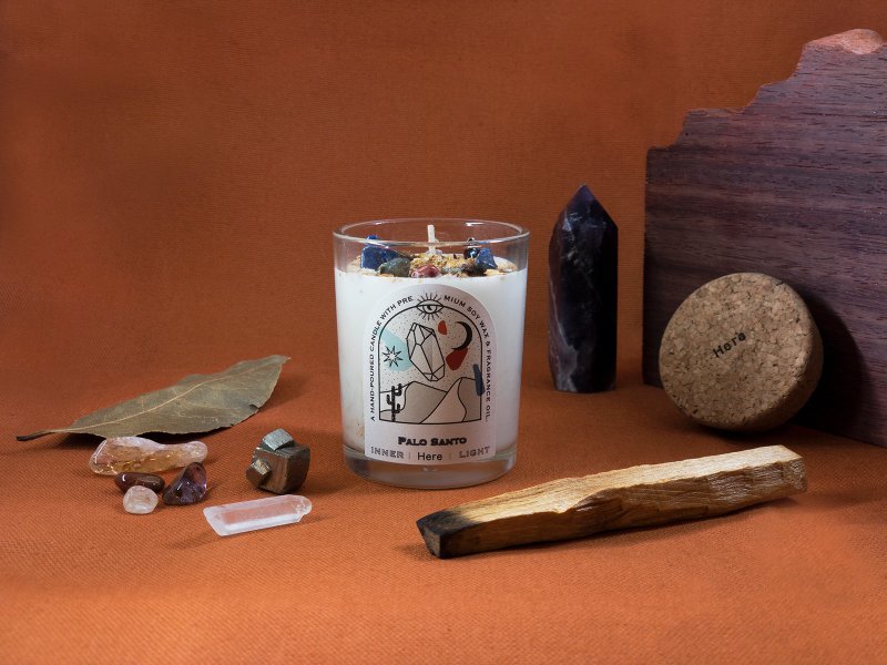 内在光INNER LIGHT 水晶花草能量香氛蜡烛60g 檀香&圣木 - 蜡烛/烛台 - 蜡 橘色