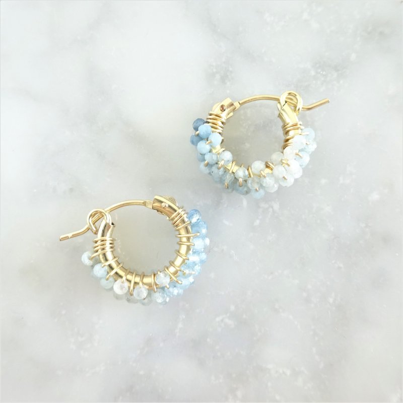 14kgf*Aquamarine pavé earring / pierced earring - 耳环/耳夹 - 宝石 蓝色