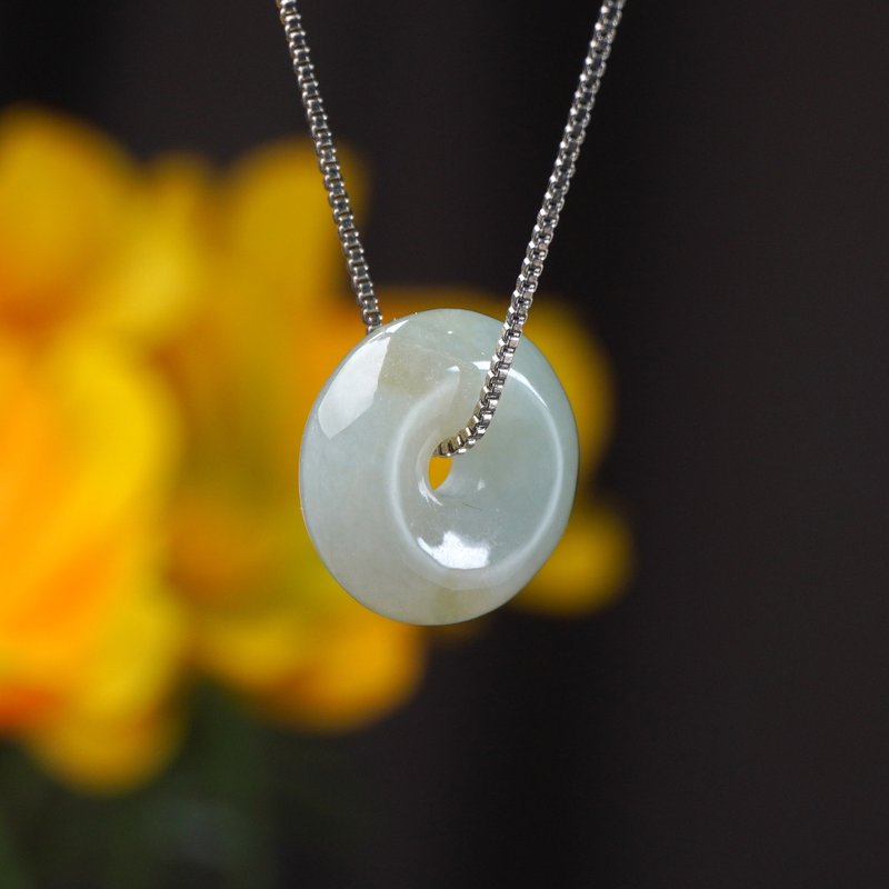 【愿·平安】冰飘绿花翡翠平安扣吊饰 | 天然缅甸翡翠A货 | 送礼 - 项链 - 玉石 绿色