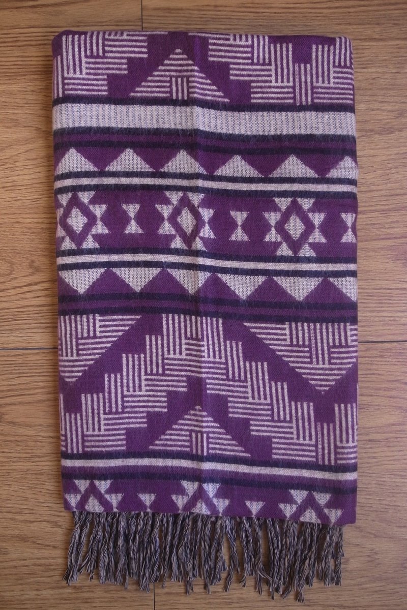 民族风 传统织布 手编 图腾披肩 围巾 露营 毛毯 几合 三角  紫 - 围巾/披肩 - 其他材质 紫色