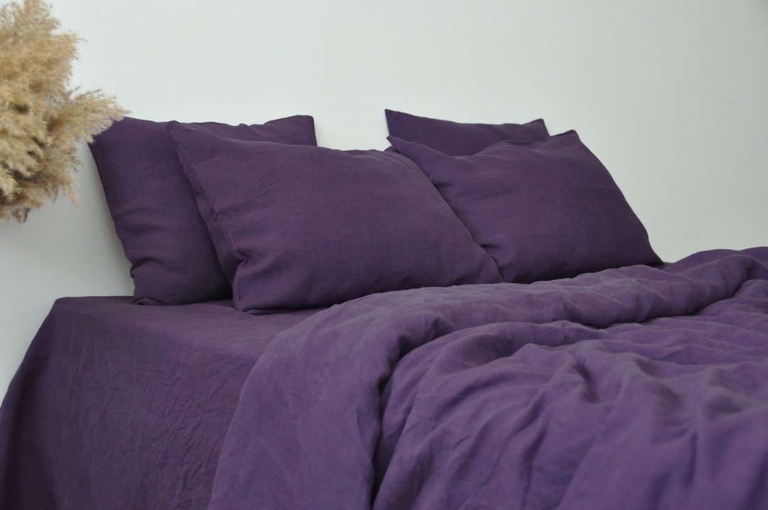 Deep purple linen duvet cover / Softened linen / Comforter cover / Quilt cover - 寝具 - 亚麻 紫色