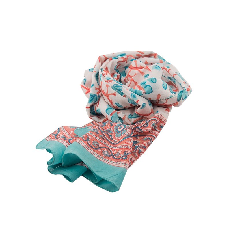 印度手工盖印植物染天竺棉围巾－缤纷青春 - 围巾/披肩 - 棉．麻 多色