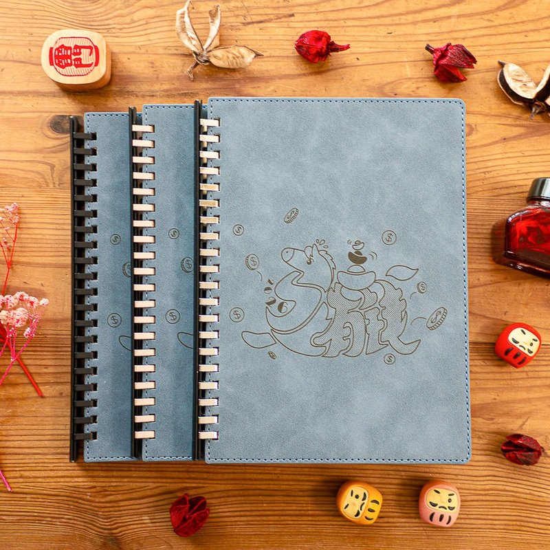 A5 抽取式仿皮革活页笔记本-江雪。2026 马上有钱-夜幕蓝 - 笔记本/手帐 - 纸 蓝色