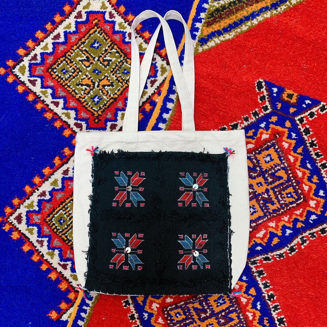 Amazigh手工羊毛织毯帆布托特包 黑 - 手提包/手提袋 - 羊毛 黑色
