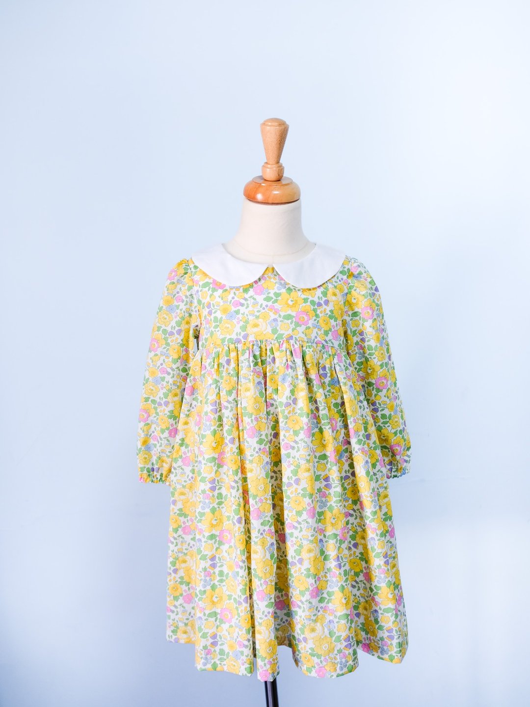 英国LIBERTY FABRICS有机棉女童Annabelle法式小圆领印花洋装 - 童装裙 - 棉 黄色