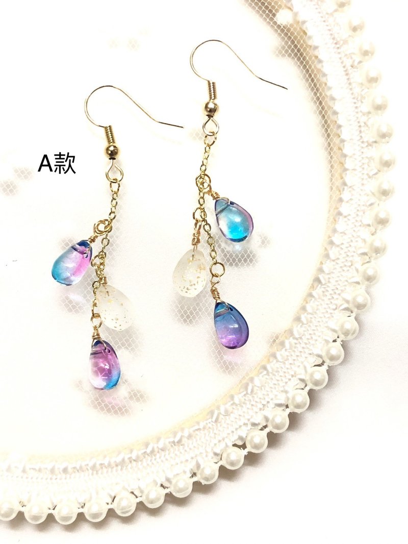 晶莹透亮的水滴圆舞曲 - 耳环/耳夹 - 其他金属 多色