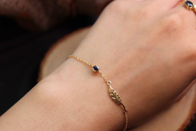 【花坛a kadan系列】k18蓝宝石羽毛手链/ - 手链/手环 - 贵金属 金色
