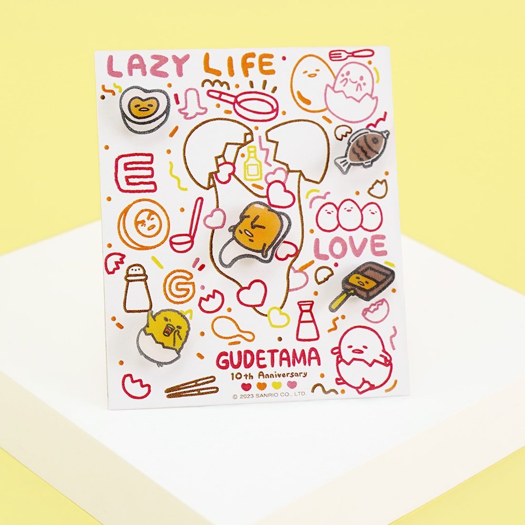 Gudetama 10周年系列-Full of love耳环组 - 耳环/耳夹 - 其他金属 多色