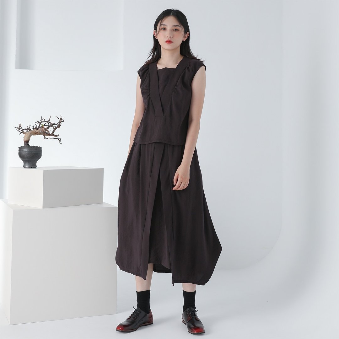 Luoyan_落雁高腰长裙_22SF205_黑 - 女装背心 - 聚酯纤维 黑色