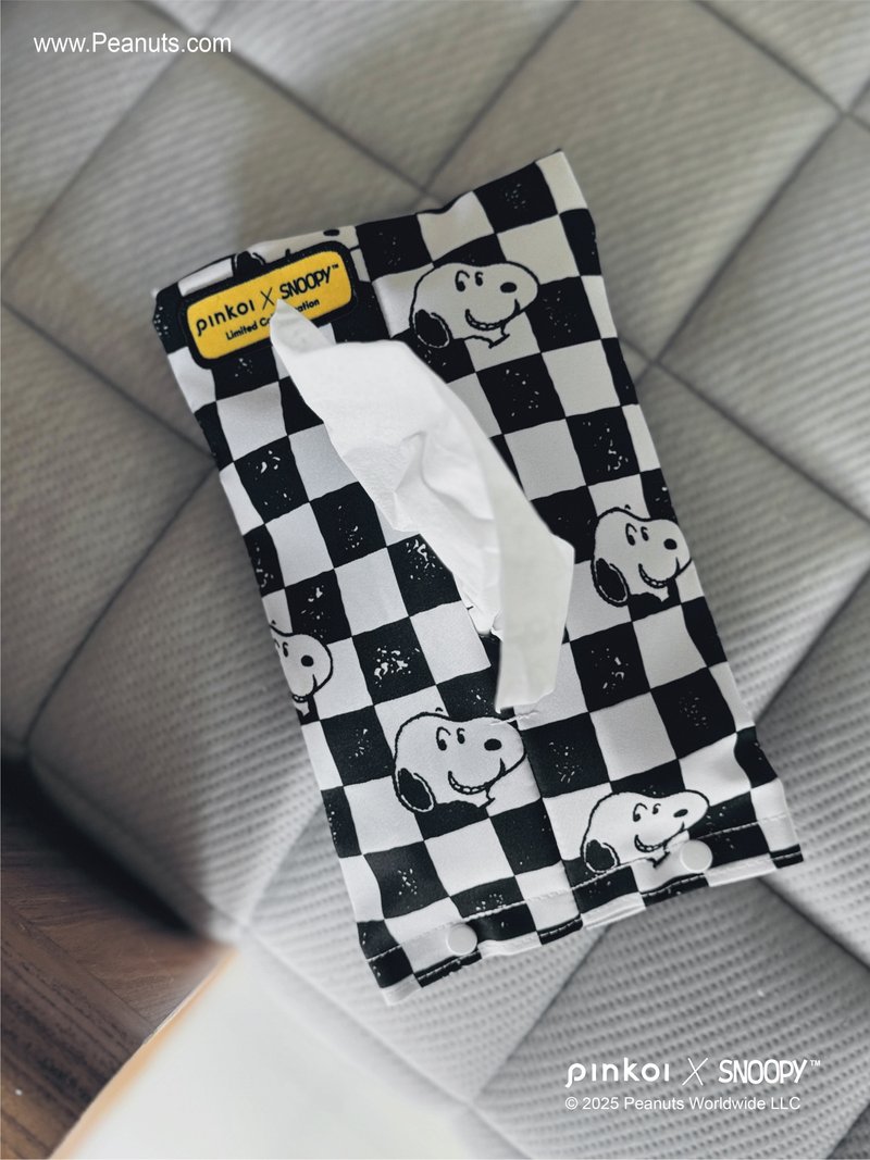 【Pinkoi x SNOOPY】专业 面纸套 史努比 黑白格 系列 - 纸巾盒 - 聚酯纤维 黑色
