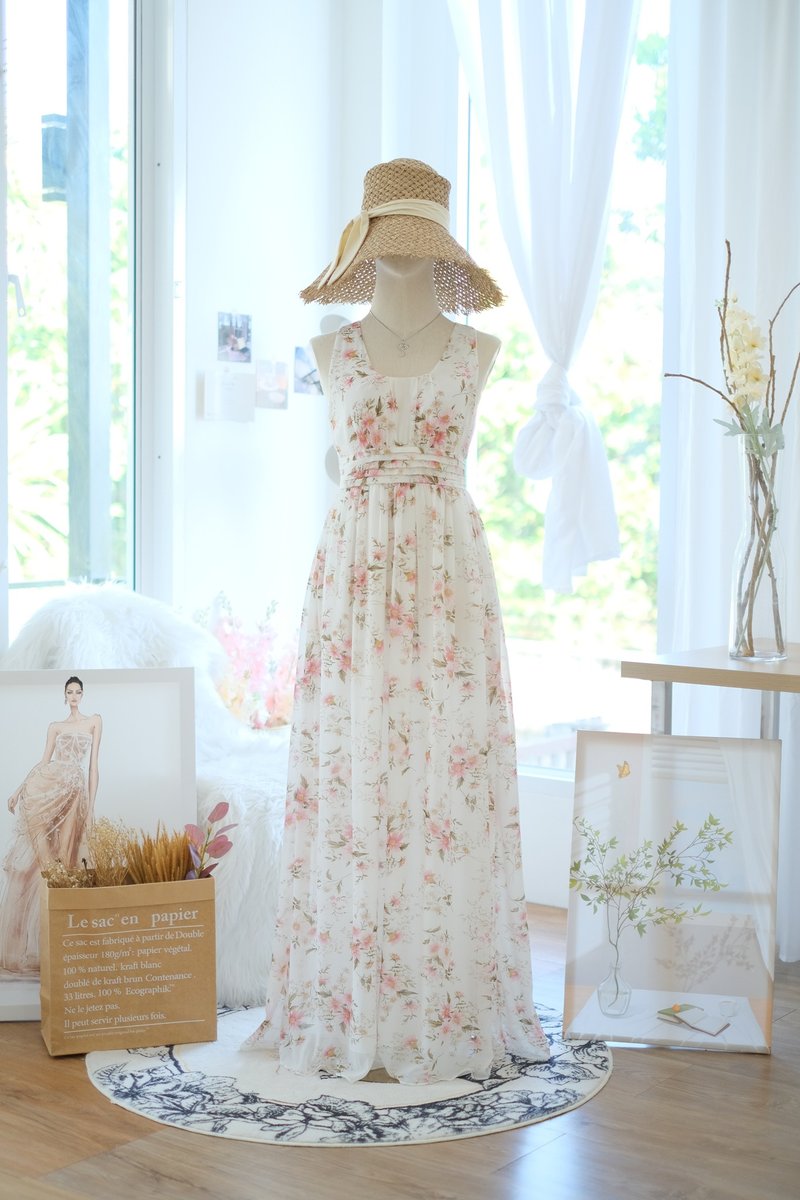 长洋装 花卉图案 无袖 新娘伴娘服 宴会洋装 - 洋装/连衣裙 - 聚酯纤维 白色