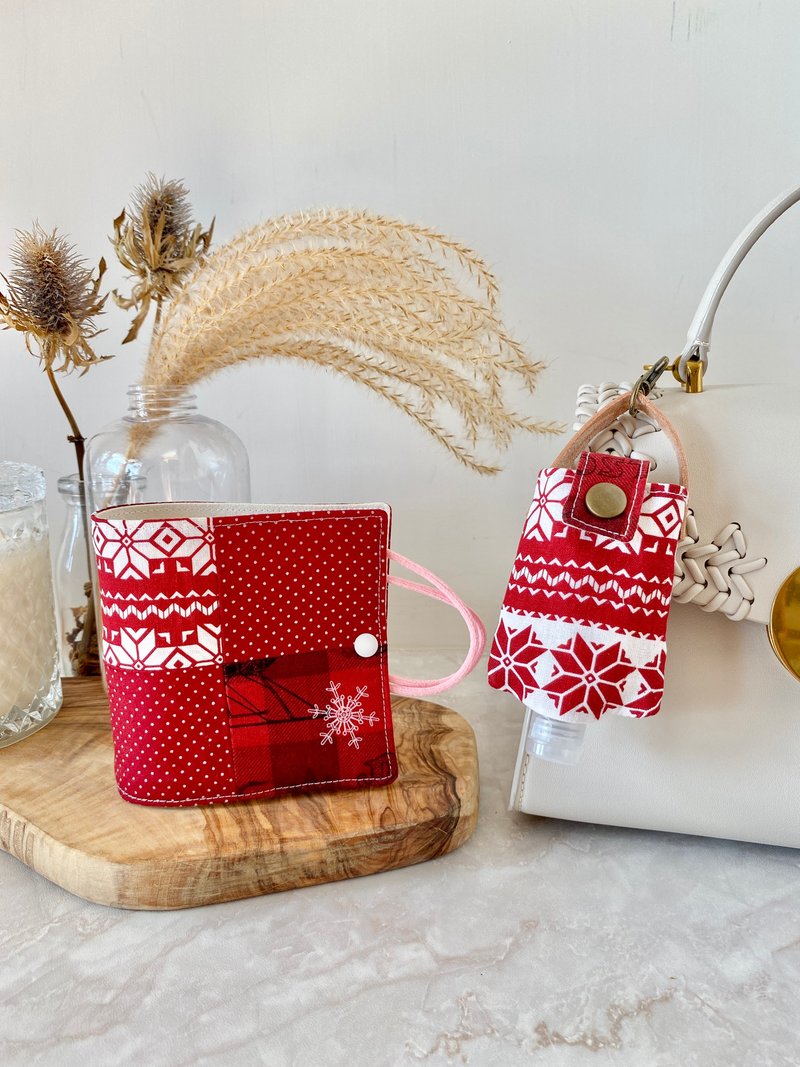 口罩收纳套+搓手液套 礼物套装 - 口罩 - 棉．麻 红色