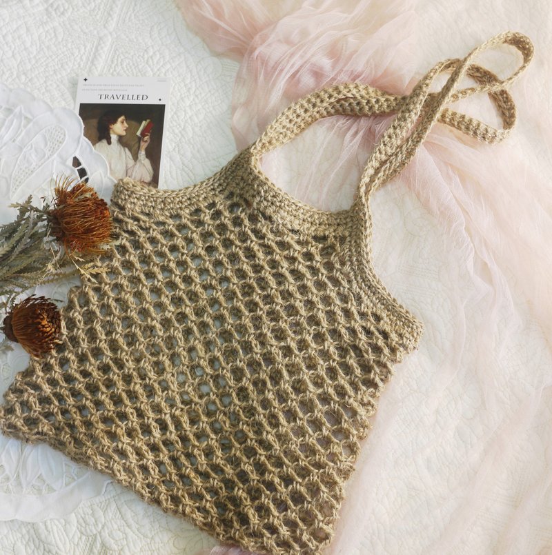 【现货】Handmade手工编织/黄麻绳编织网袋/购物袋/麻绳包 - 手提包/手提袋 - 棉．麻 卡其色