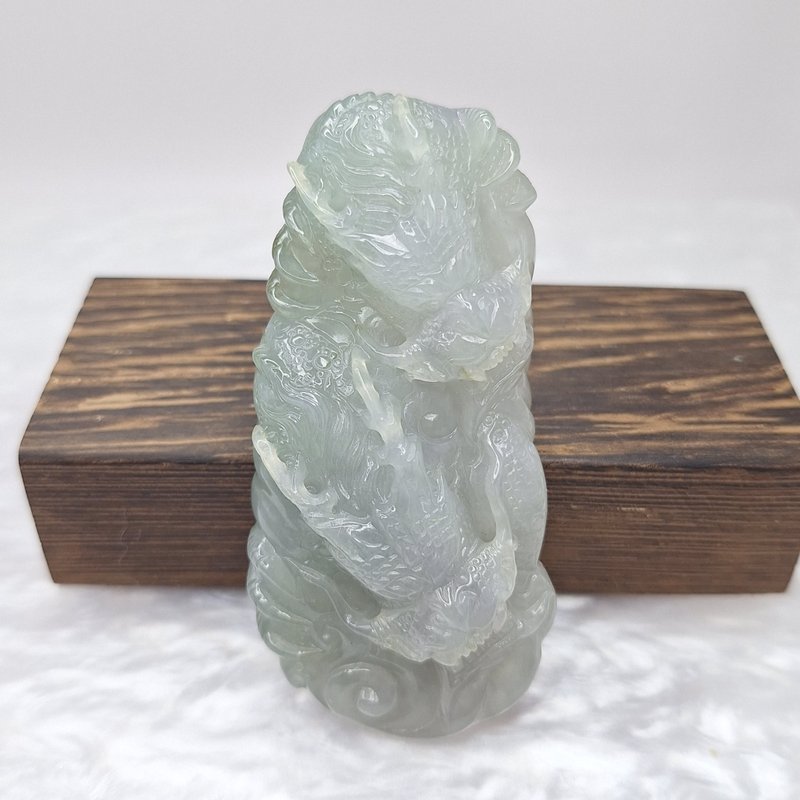 缅料起胶双头手工精雕龙牌吊坠 | 天然缅甸玉A货翡翠 - 项链 - 玉石 