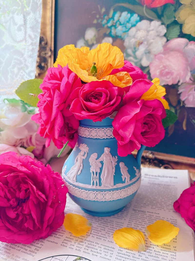 英国骨瓷Wedgwood jasper 蓝色碧玉浮雕希腊神话图腾 冷水壶,花瓶 - 花瓶/陶器 - 瓷 蓝色