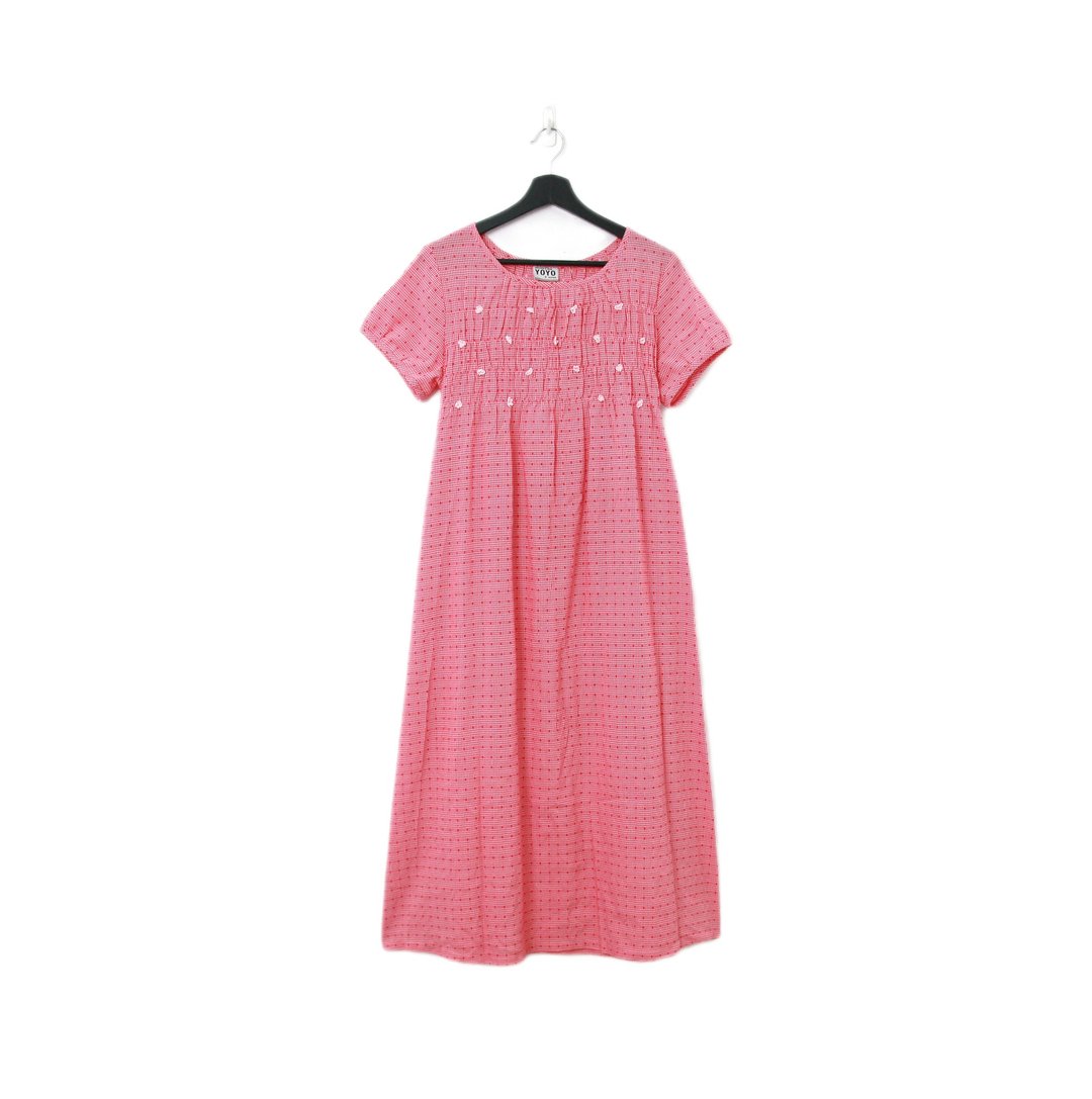 Back to Green-复古长洋装 立体粉色花朵 Ls-15//vintage dress - 洋装/连衣裙 - 棉 