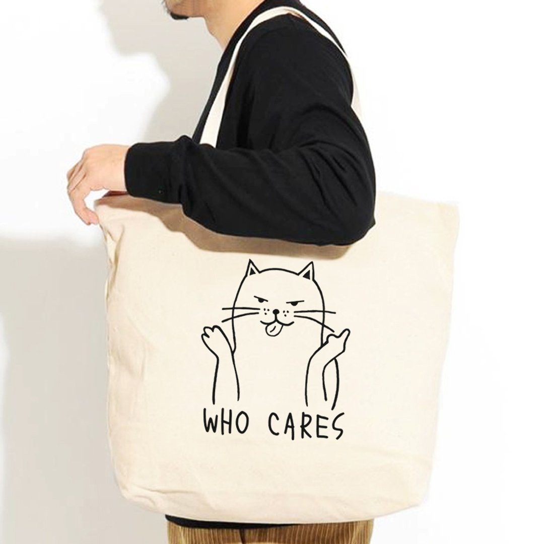 Who Cares Cat #2 帆布环保大购物袋 米白 帆布袋 圣诞节交换礼物 - 侧背包/斜挎包 - 其他材质 白色