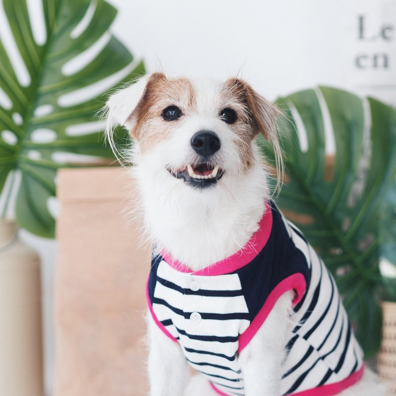 宠物衣 - 深蓝条纹背心 - 衣/帽 - 棉．麻 蓝色