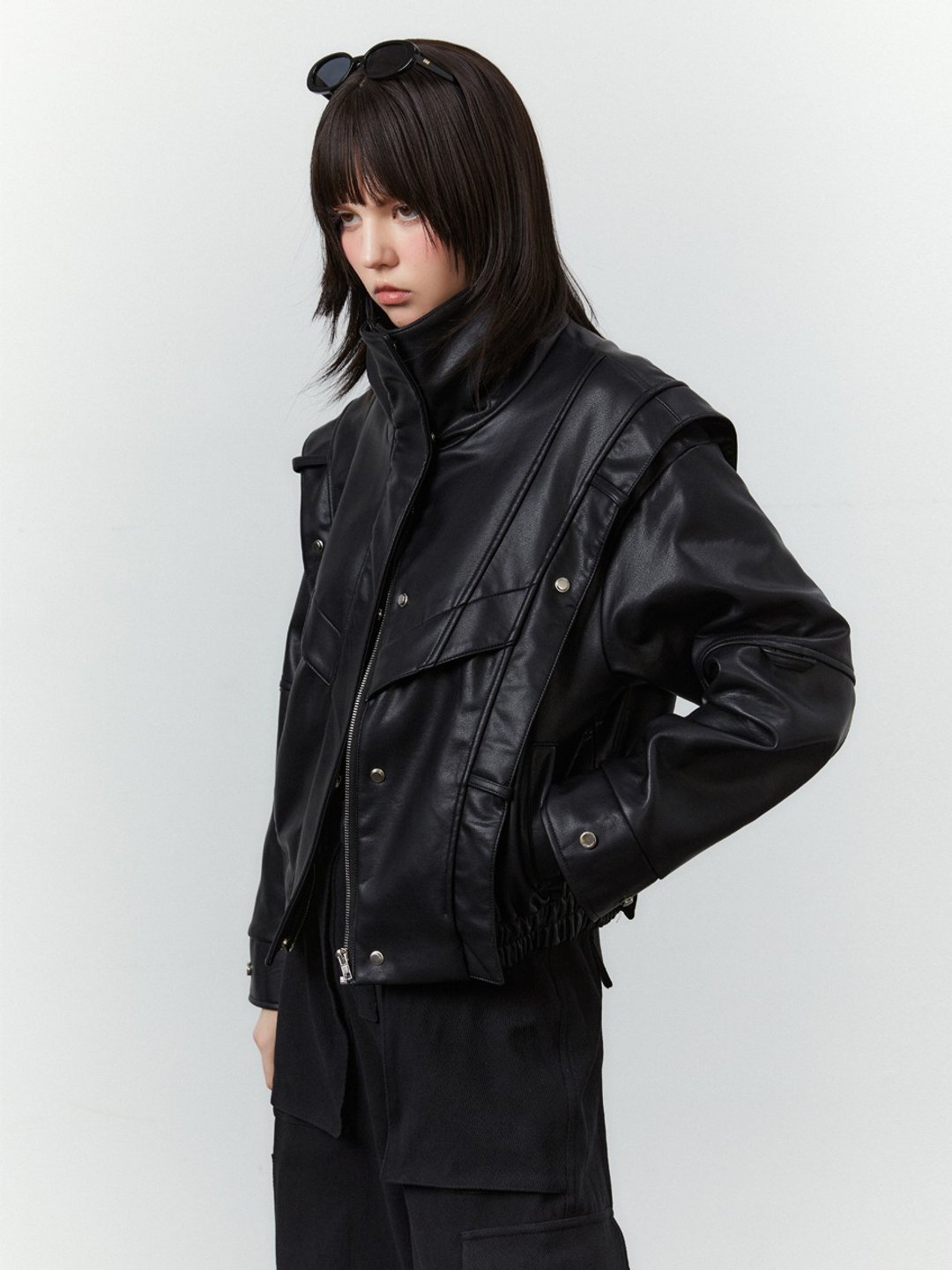 秋冬超厚实的黑色PU皮机车夹克外套black leather coat - 女装休闲/机能外套 - 人造皮革 黑色